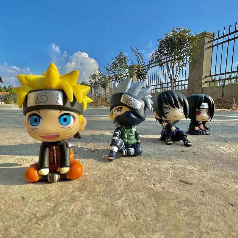 Наруто 9см Аниме Фигурка Узумаки Наруто Какаши Учиха Саске Итачи Кавайные Игрушки Q Фигурки Нендороид Украшение для Машины Модель Подарки