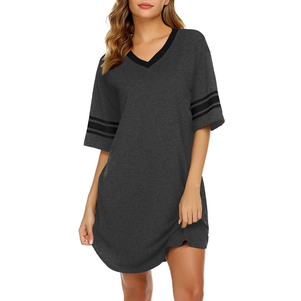 Women's Nightgown Cotton Sleep Shirt V Neck Short Sleeve Loose Comfy Pajama Sleepwear