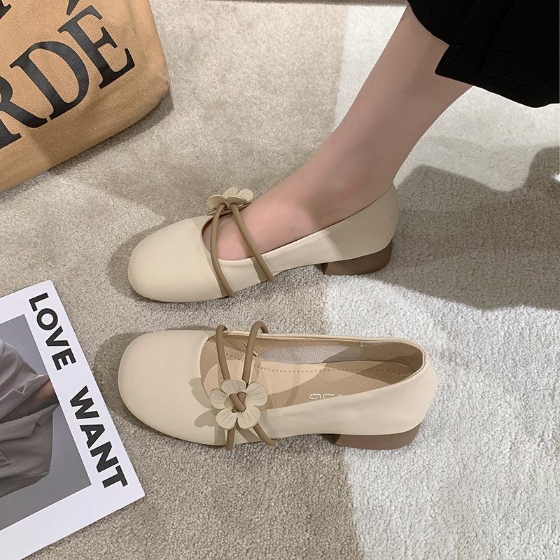 2024 Лето Новые Модные Простые Цветочные Универсальные Однотонные Туфли Мягкая Подошва Мягкие Кожаные Круглые Женские Туфли На Плоской Подошве