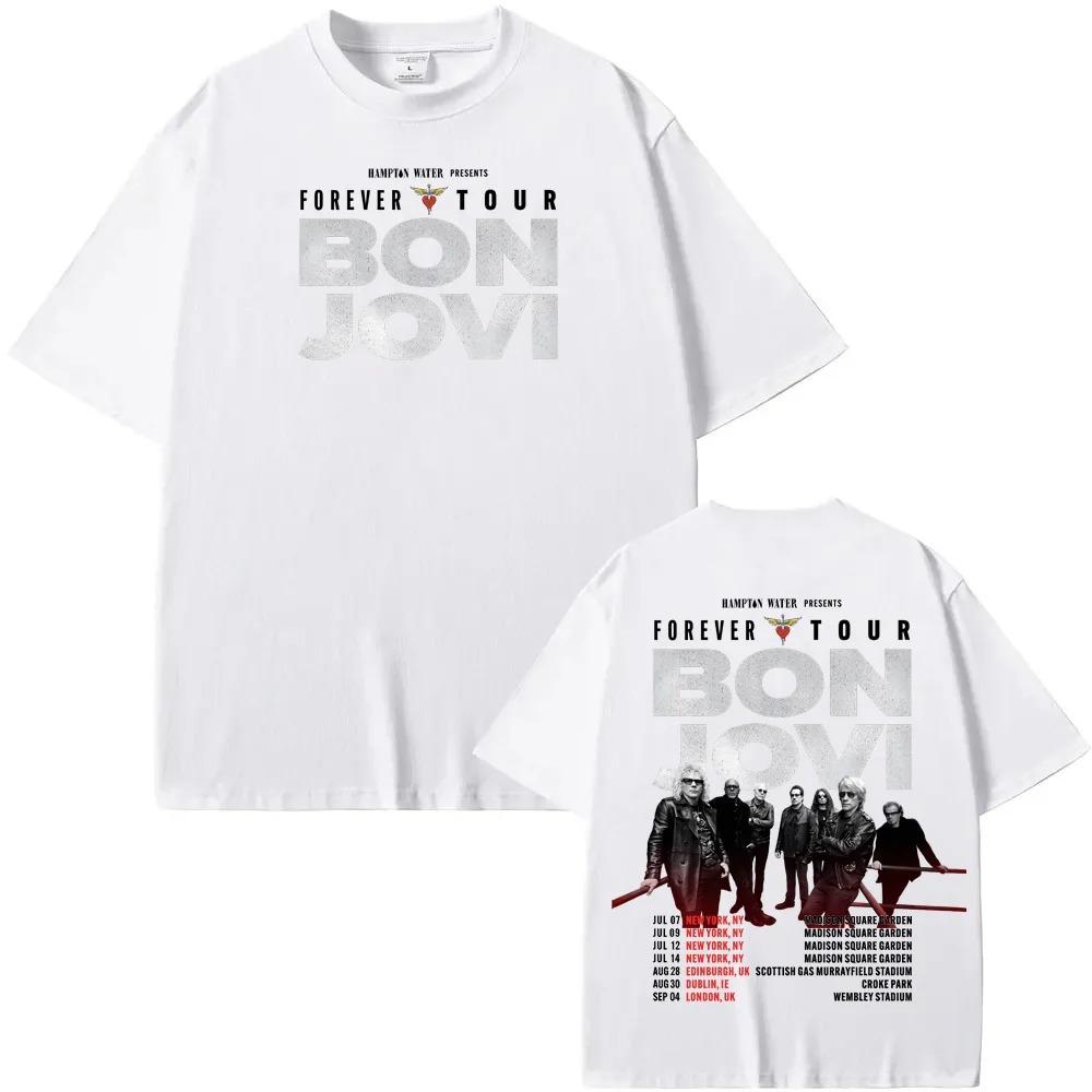 Bon Jovi Grunge Band Футболка с принтом 'Forever 2026 Tour' Летняя Повседневная 100% Хлопок Топ Высококачественный Графический Принт Удобная Футболка