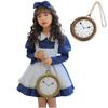 Костюм для косплея «Алиса в Стране чудес» R-Dream для девочек, включает часы, костюм горничной, платье, фартук, милый, Хэллоуин, Пасха, синий (Размер 130)