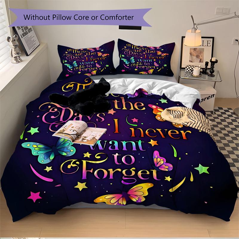 3pcs Colorful Butterfly Ideas Quilt Set Cartoon Themed Bed Quilt Set Lovely Character Bedroom Decor Bed Quilt Set Four Seasons (1 Cover + 2Pillow