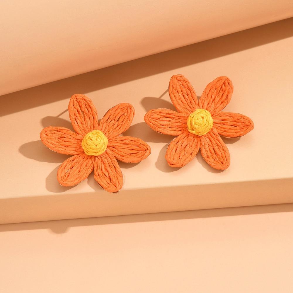 Ethnic Style Weaved Ear Accessories Exaggerated Shape Flower Stud Earrings Sunflower Earrings  Gift