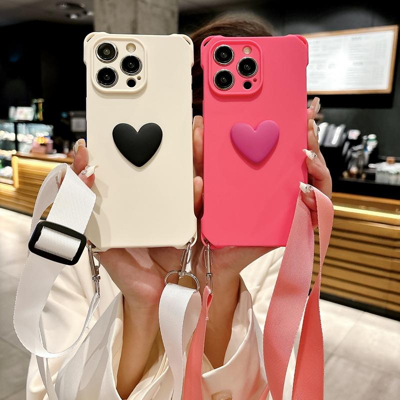 Чистый цветной чехол для iPhone 15 14 13 Pro Max 12 Pro 11 противоударный ТПУ мягкий регулируемый широкий ремешок с сердечком для телефона