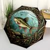 Hook Fish pattern umbrella, portable and foldable design, 8 ribs, a casual accessory for Halloween, Christmas, and birthday gifts.