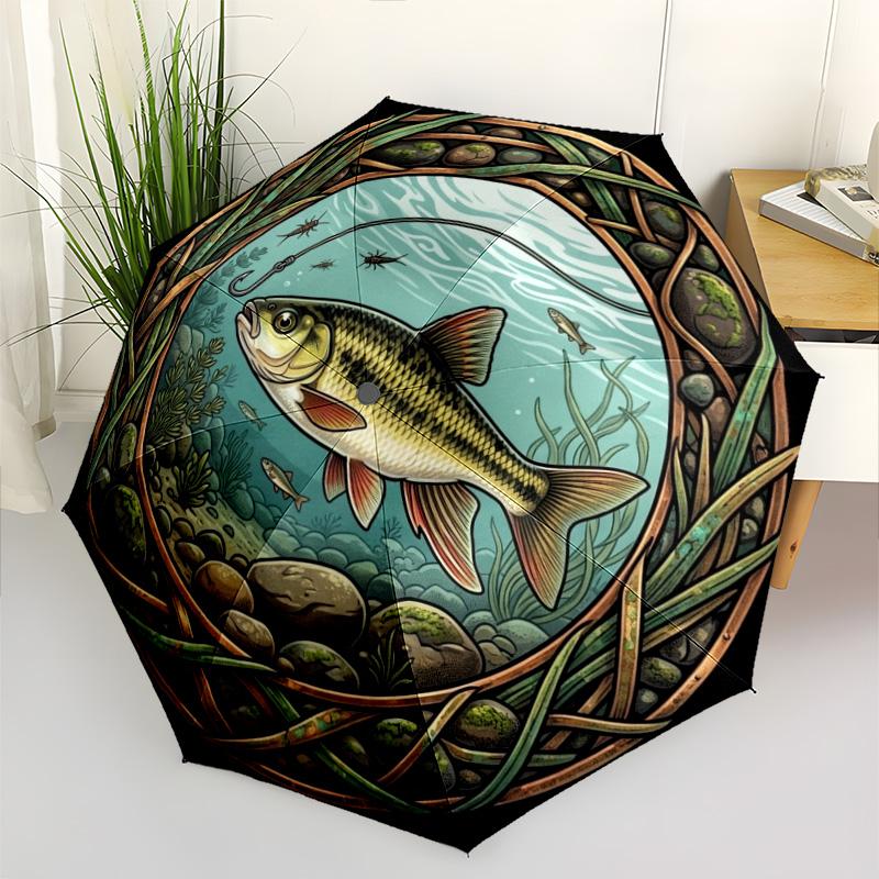 Hook Fish pattern umbrella, portable and foldable design, 8 ribs, a casual accessory for Halloween, Christmas, and birthday gifts.