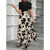 Floral Print Round Neck Dress, Exotic Holiday Style Elegant Dress