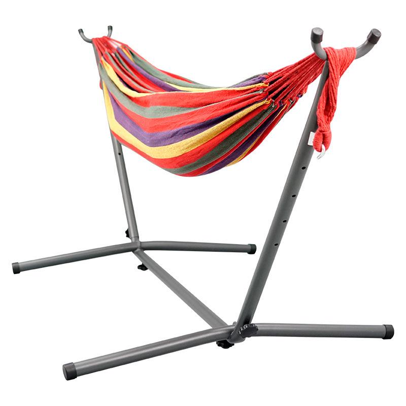 Double Horn Outdoor Camping Canvas Hammock with Iron Frame Stand