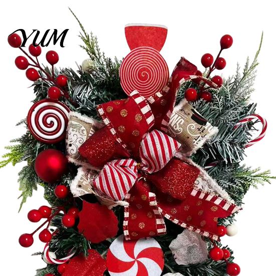 Winter Home Party Ornament Candy Cane Christmas Teardrop Swag, Red White Striped Peppermint Swag Indoor Outdoor Xmas Hanging Decor Wreath for