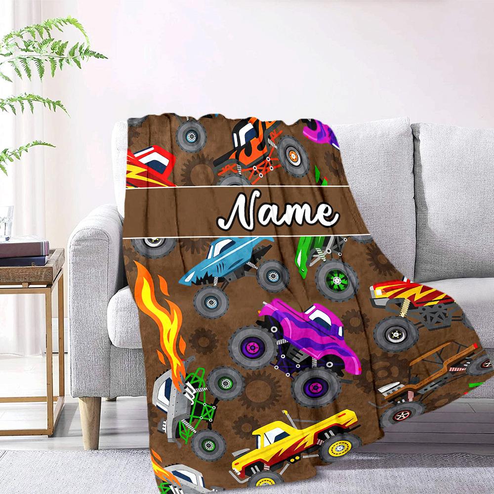 Monster Truck Madness ' Bedding Lightweight Blanket Customize Your Name Ultrasoft Great For Sofa Couch Office Bed Picnics Allseason Use Cozy Home