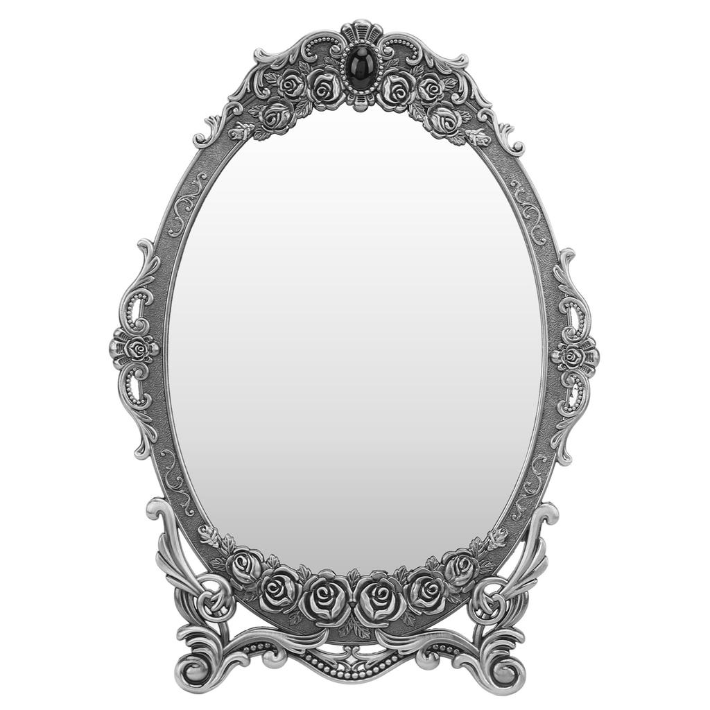 Retro Desktop Makeup Mirror Floral Embossed Beaded Edges Clear Image Functional Vintage Mirror