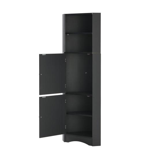 Corner Cabinet Bathroom with Two Compartments Adjustable Shelf Open Shelves Tall Triangular Shape Freestanding Storage