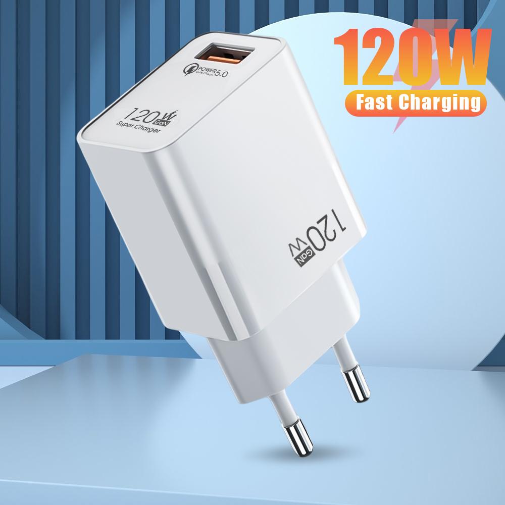 120 Вт быстрое зарядное устройство для iPhone Xiaomi 12 Pro Samsung GaN USB зарядное устройство быстрая зарядка 5.0 телефон зарядный адаптер EU/US/UK вилка