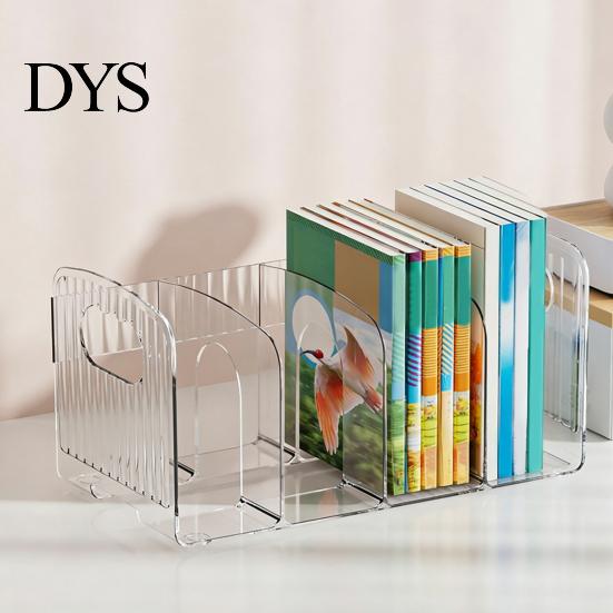 Desktop Document Storage Rack Clear Magazine Holder, 3/4-Compartment Desk Organizer, Vertical Bookend File Space Saving Book Stand for Students Sorter