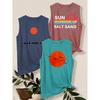 3Set of tank tops Vintage style SUN SALT SAND Loose-fitting casual vest with red sun and bird print T Shirt Breathable, comfortable, and soft fabric