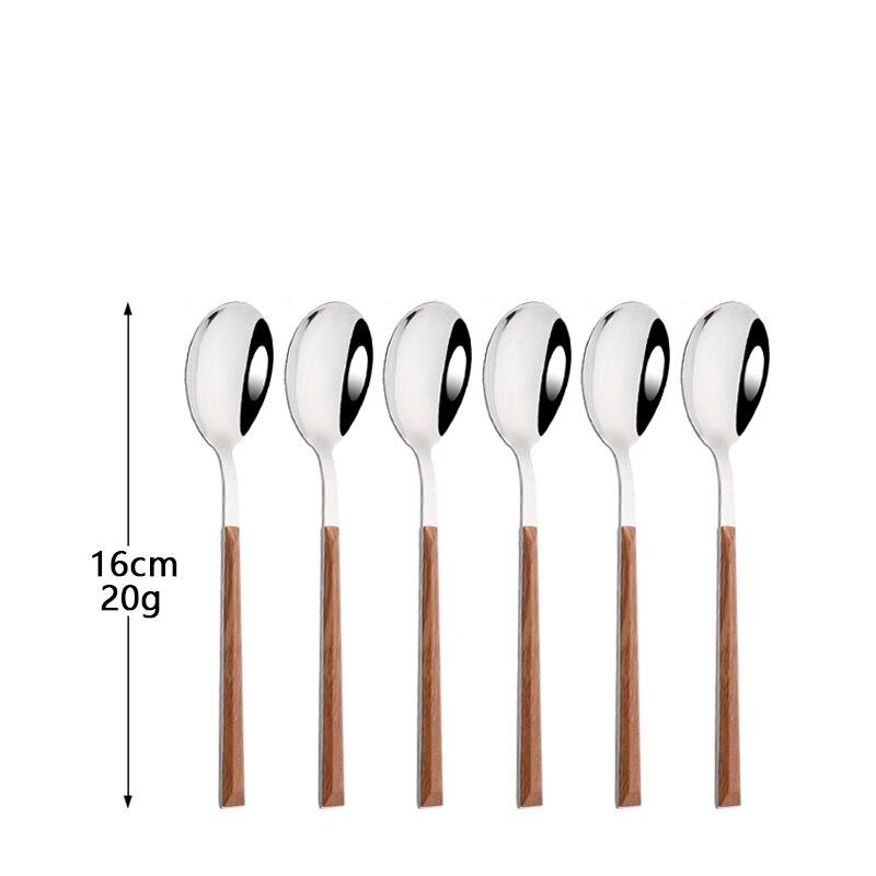 6pcs/30pcs Stainless Steel Dinnerware Cutlery Set Flatware Set with Imitation Wooden Handle Tableware Knife Fork Tea Spoon Eating Utensils