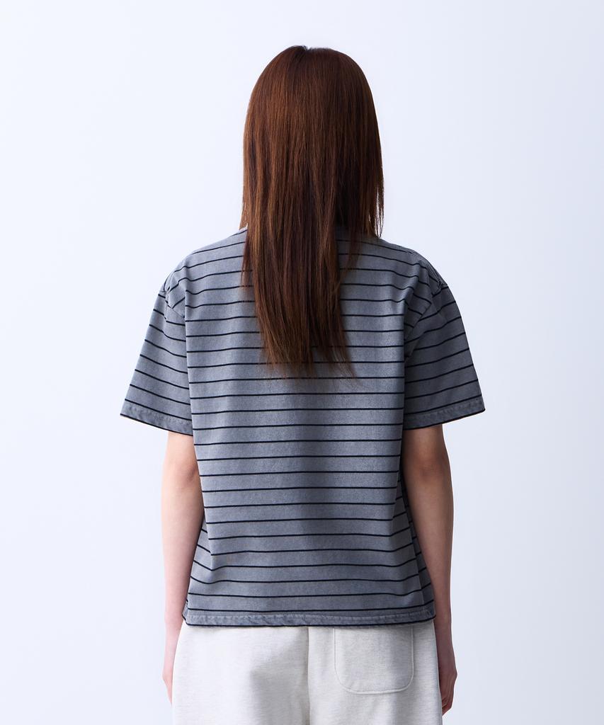 ADERNM Summer Daily Thin Stripe Crop T-Shirt Deep Gray