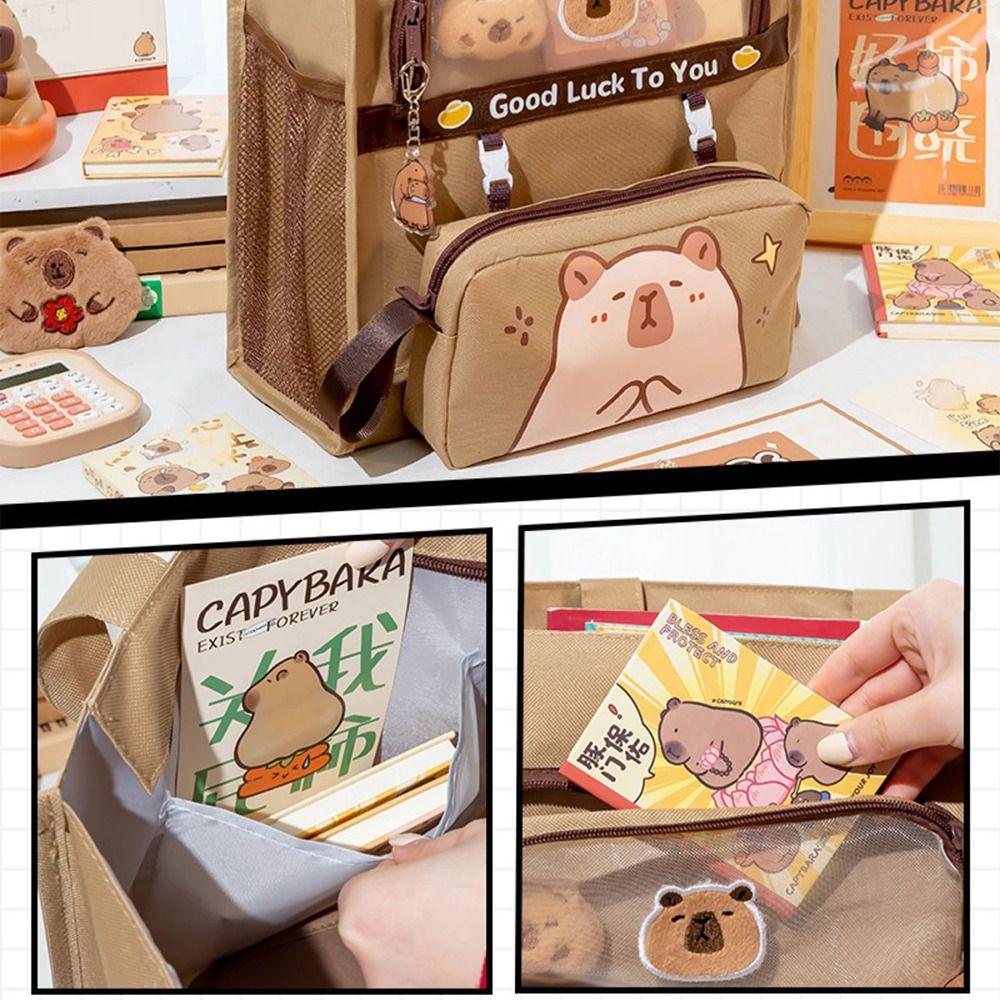 Шестислойная сумка-туториал для студентов, сумка для хранения канцелярских товаров с капибарой, мультяшная сумочка, для мальчиков и девочек