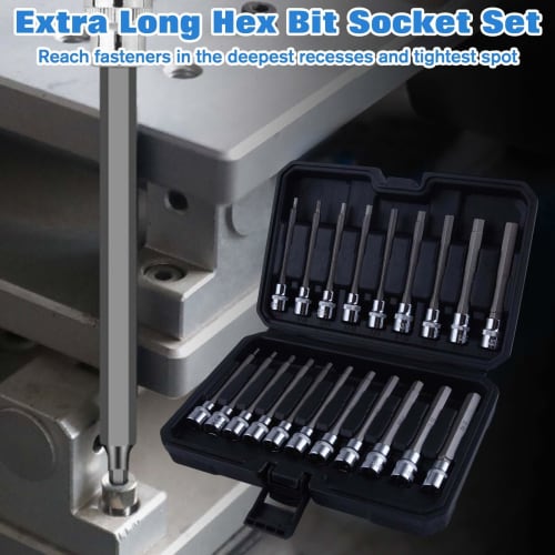 SPEEDWOX 20-Piece Extra Long Hex Bit Socket Set, Super Long Hex Bit Socket Set, Long Hex Bit Socket Set, Hex Wrench, Long 3/8" Drive Hexagon Bit Socke