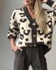 Осенне-зимний вязаный кардиган с животным принтом, женский мягкий утолщенный вязаный свитер с леопардовым принтом, топ