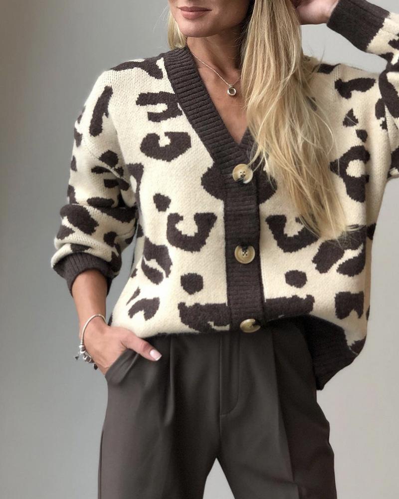 Осенне-зимний вязаный кардиган с животным принтом, женский мягкий утолщенный вязаный свитер с леопардовым принтом, топ
