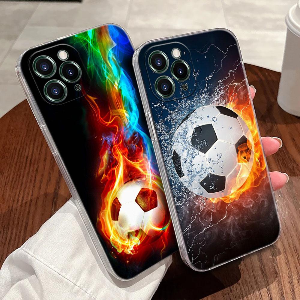 Fire Football Case For Apple iPhone 17 16 15 14 13 12 11 Pro Max 16 Plus 16E 17Air 17Pro Phone Cover Soccer Ball Silicone Funda