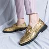 Fashion Mens Loafers Slip-on Comfort Shoes Bright Golden Leather Street Classic Shoes Fashion Trends Shoes Golden Nightclub Casual Shoes