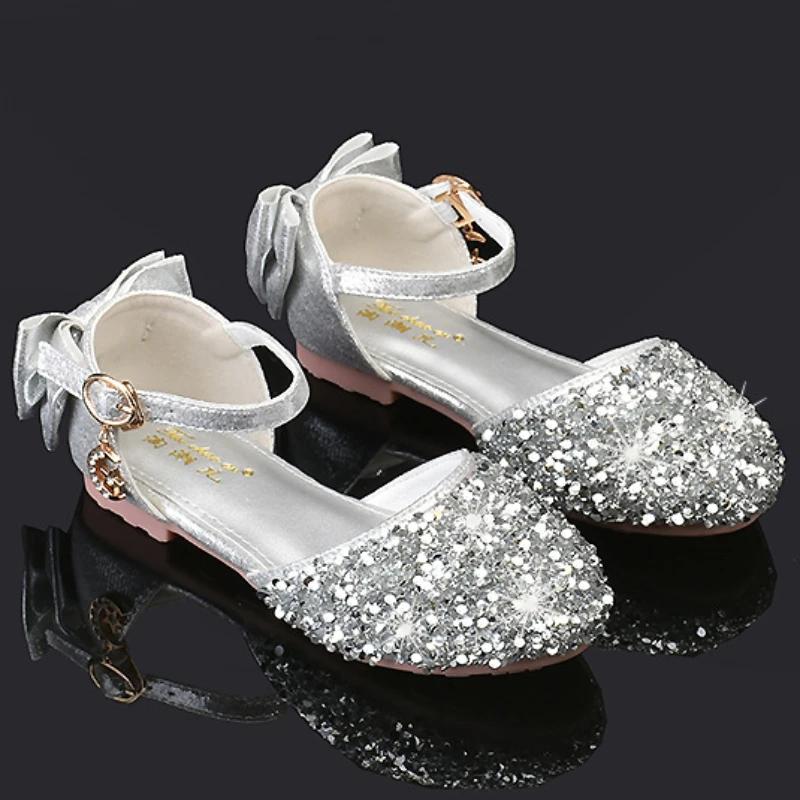 Сандалии для девочек ясельного возраста с пайетками, универсальные, детские, принцесса, повседневные, свадебные, одинарные туфли, модный бантик, детские платья, одинарные туфли