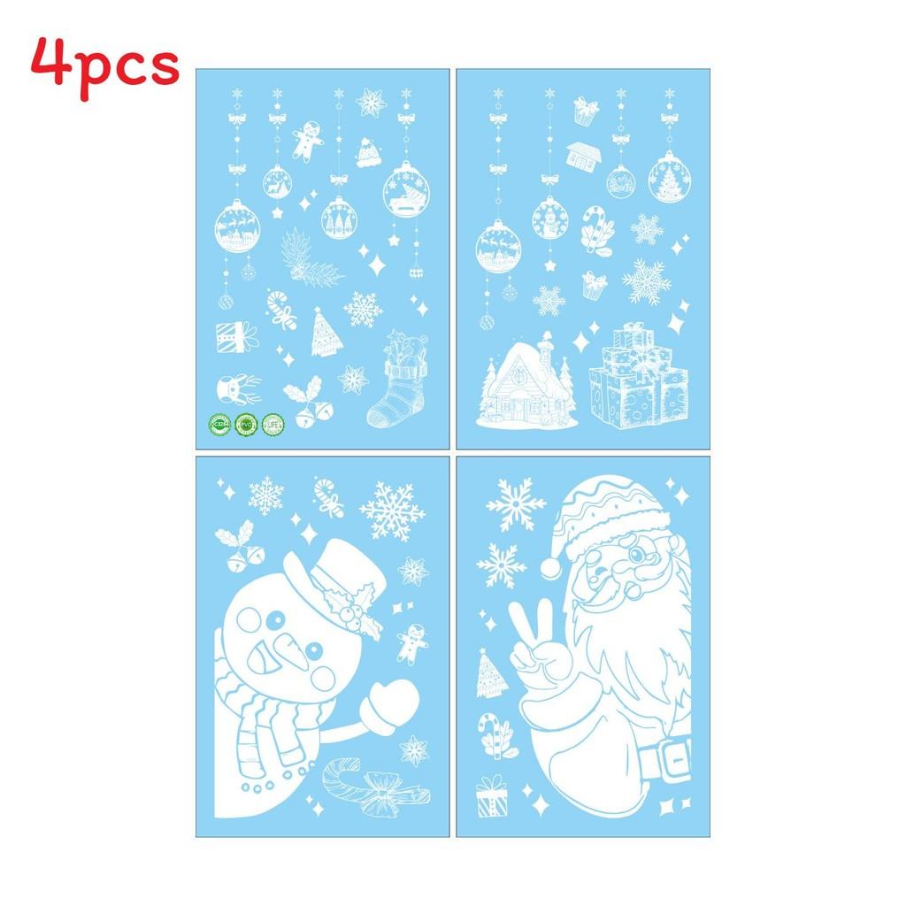 Snowflake And Christmas Santa Static Decal With Snowman For Window Decoration