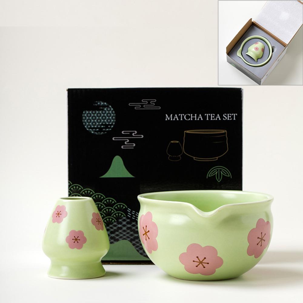 2PCS Tea Art Ceramic Matcha Bowl Chasen Holder Tea Making Tools Gifts Tea Brush Stand