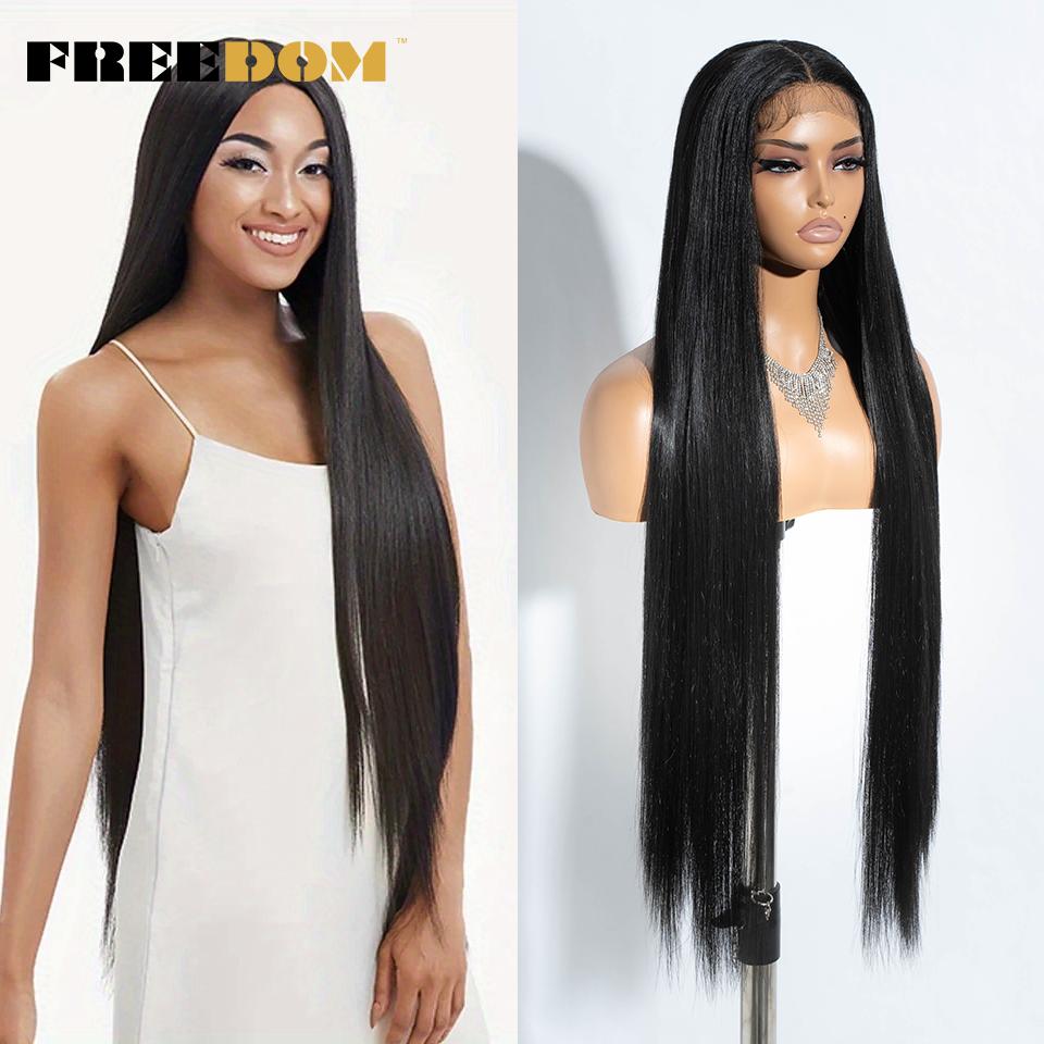 FREEDOM Synthetic Lace Front Wigs For Women 38" Super Long Silky Straight Wigs Highlight Ombre Blonde Wig 6" Deep Part Lace Wig