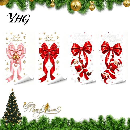 Christmas Theme Glass Film Static Sticker, Bow Pattern Print, Removable Non Adhesive Window Electrostatic PVC for Home And Store Doors Reusable Decals