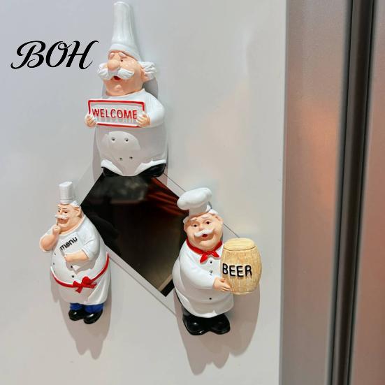 Resin Fridge Magnet Cartoon Fat Chef Magnet, Hand-painted 3D Refrigerator Picture Photo Holder for Home Office Kitchen Decoration Accessory