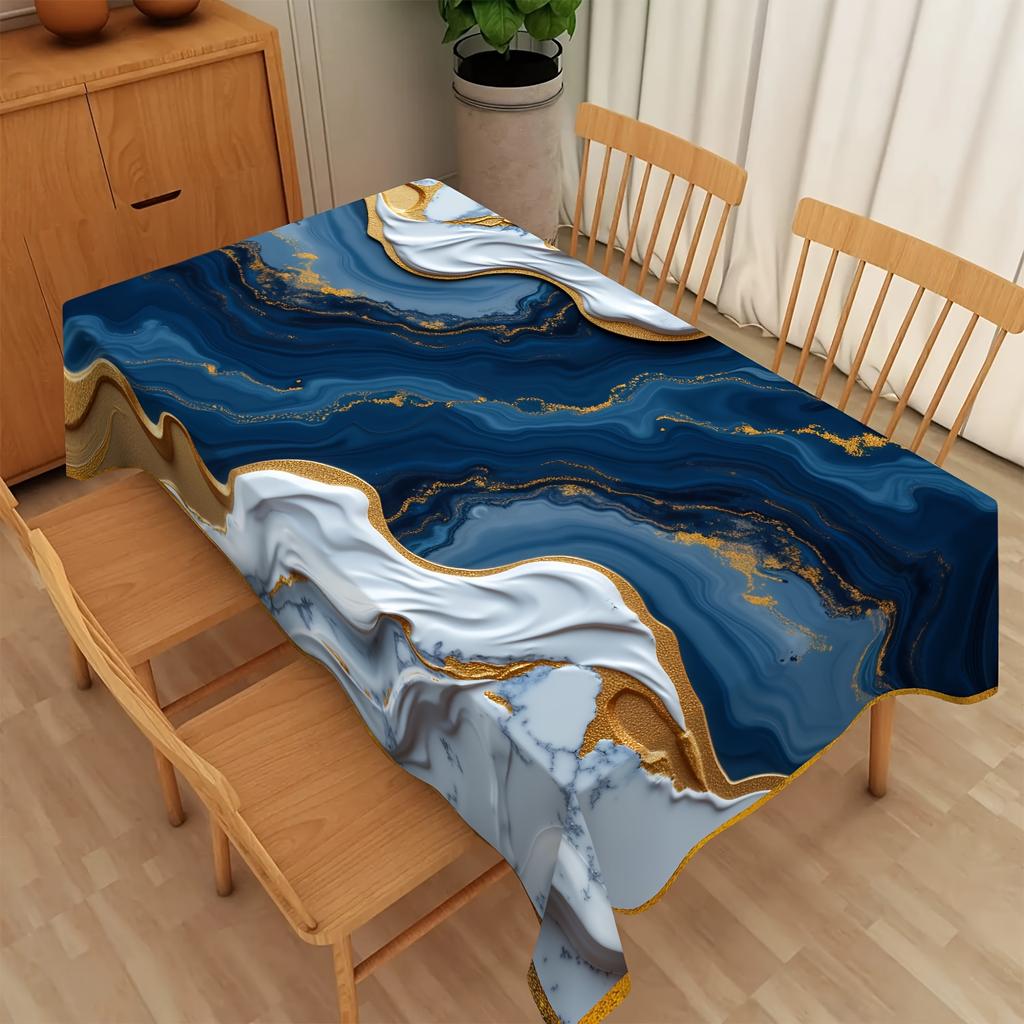 One deep-sea fantasy tablecloth - Shimmering gold and navy blue marble pattern, suitable for dining rooms and kitchenszyc