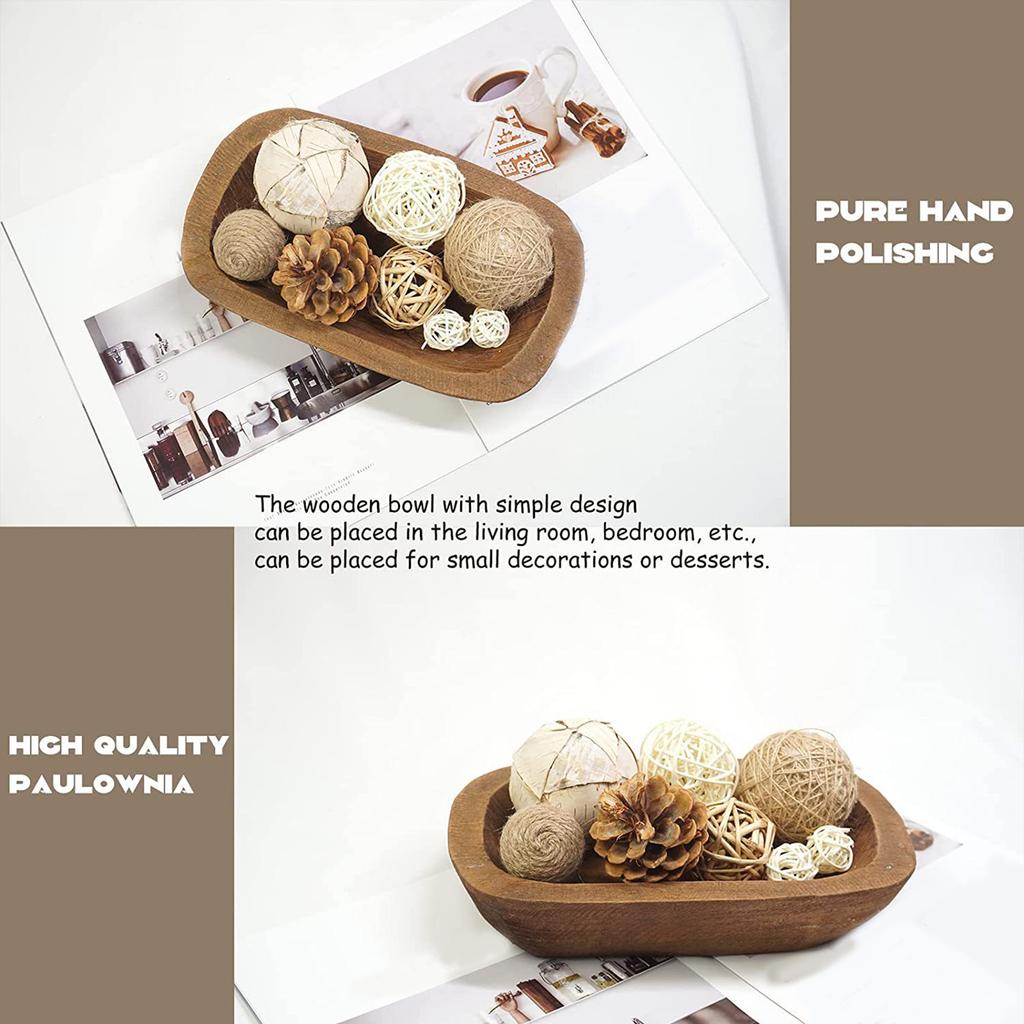 1Pc Solid Wooden Dough Bowl Candle Tray Rustic Decorative Carving Bread Bowl for Home Tabletop Decor Rectangular Kitchen Counter