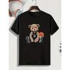 Men's Basketball Bear Cartoon Printed T-shirt Men's Fashion Round Neck Large Loose Daily Cotton Short Sleeved T-shirt