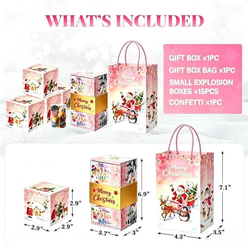 2/15Pcs Christmas Surprise Explosion Gift Box With Up Confetti Cash Holder And Gift Bag For Xmas Party Family Gifting