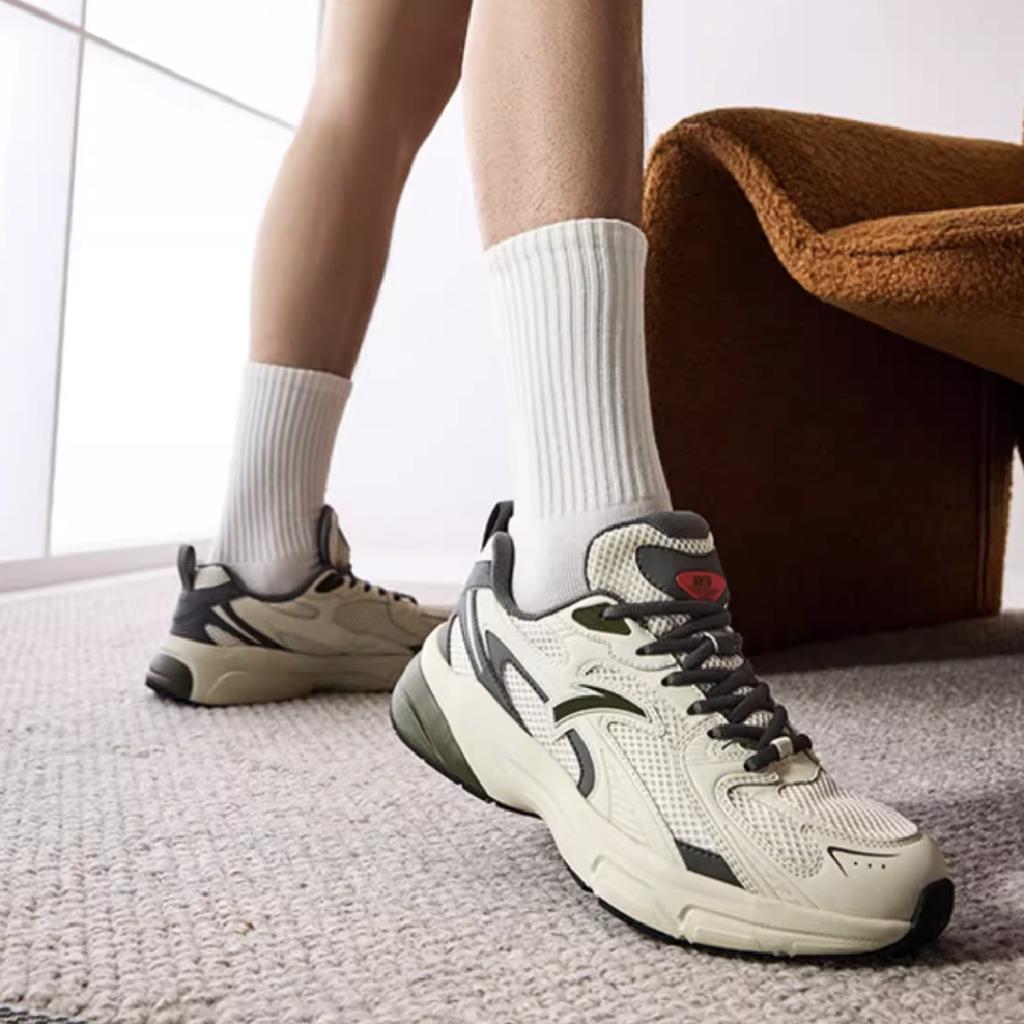 Anta Comfortable AT803 Breathable Lightweight Low-Top Casual Shoes Men Sneaker Coarse-Linen-Gray Volcanic-Gray 912538822-5