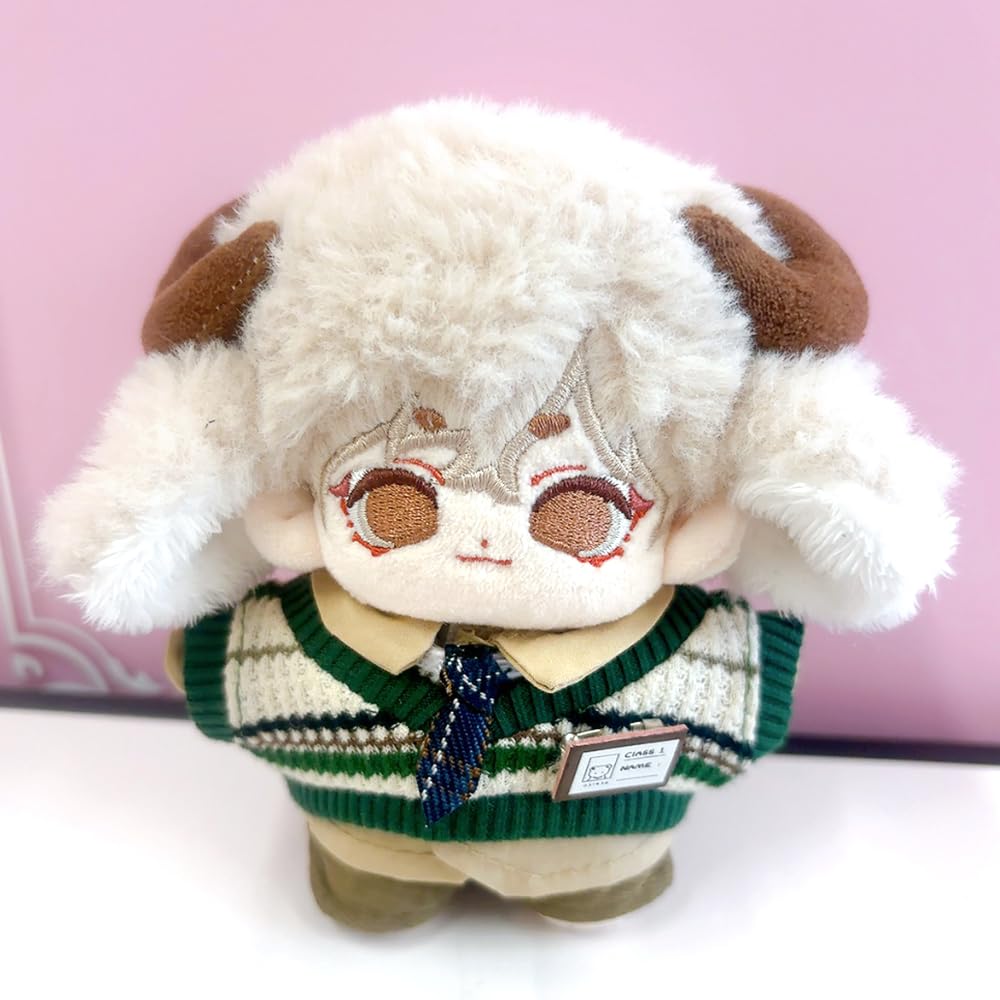Shirt, Pants, Vest, Tie, and Name Tag Set (green) for 10cm Plush Toy, Kigurumi, Accessories, Otaku Activities, Doll, Mascot, Kpopdoll Costume [Used]