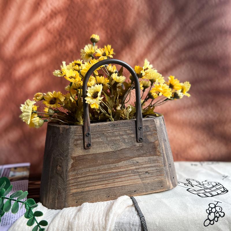 1 шт. Цветочный горшок ручной работы для растений Минималистичный Ретро Домашний горшок Деревенская деревянная Креативная корзина Простой 26x23x11см