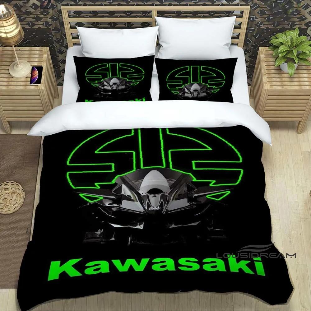 3D Ретро Принт Логотип Мотоцикла K-Kawasaki Комплект Постельного Белья Элегантный Комплект Постельного Белья Пододеяльник Покрывало на Кровать Роскошный Подарок на День Рождения