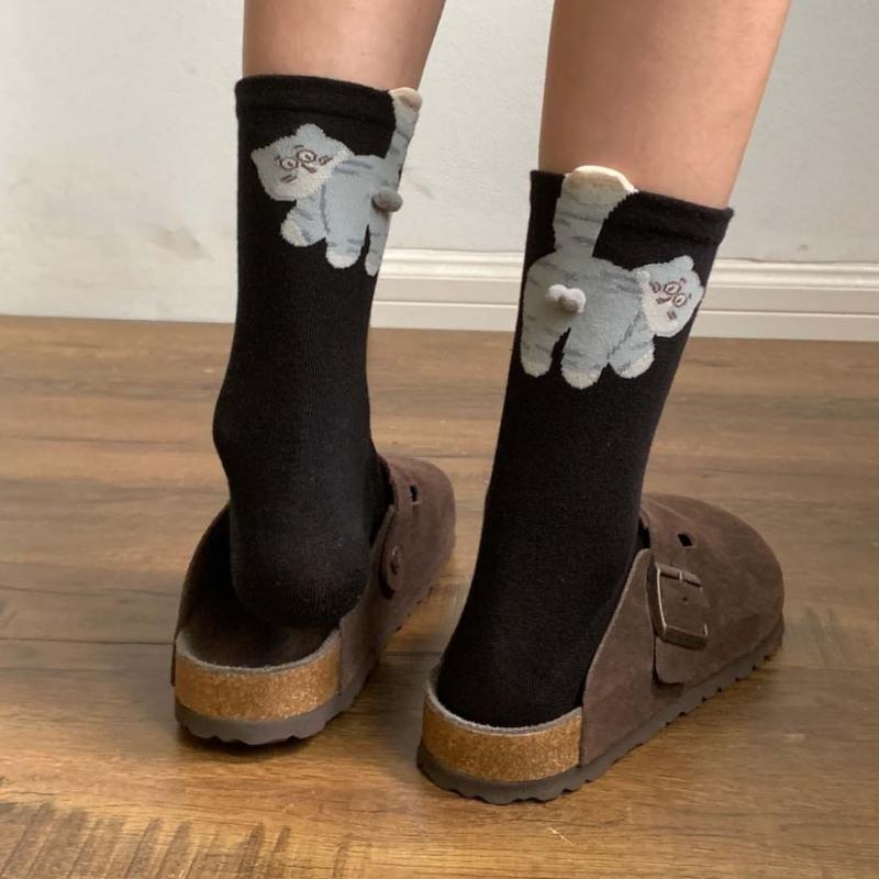 1 пара носков из хлопка с кошачьими яйцами, парные носки, кошачьи шарики, кавайные носки ручной вязки, мультяшные носки с рыжим котом табби, креативный детский подарок