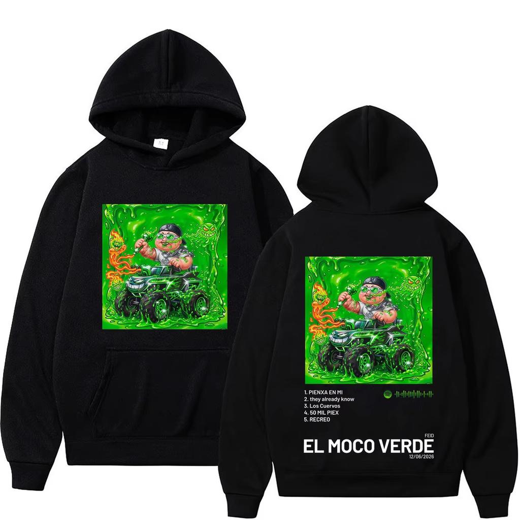 Rapper Feid El Moco Verde Album 2026 Tour Print Hoodies Men Women Hip-hop Pullover Autumn Winter Warm Yet Not Bulky for Autumn & Winter