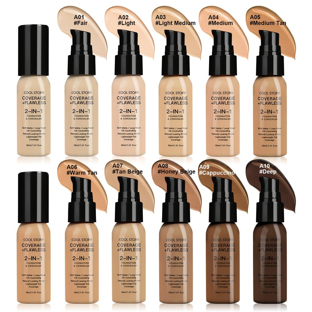 Жидкая тональная основа с полным покрытием, с контролем жирности, быстросохнущая, стойкая, не смываемая и цветостойкая основа