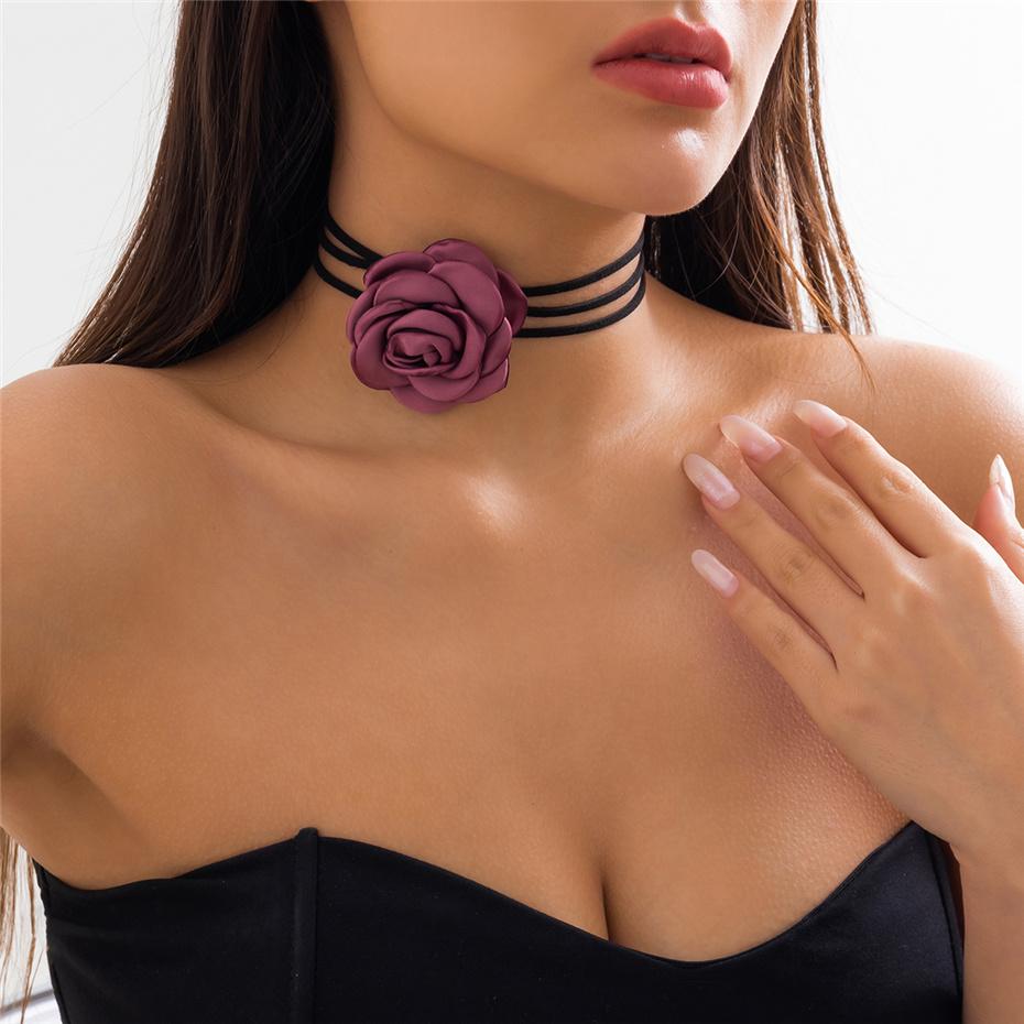 Gothic Elegant Big Rose Flower Clavicle Chain Necklace Women Wed Bridal Sexy Adjustable Choker Mariage Zircon Y2K Accessories