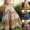 Women's Lace Stitching High Waist Vintage Big Swing Bohemian Long Skirt