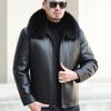 Кожаная куртка-пуховик для мужчин среднего и пожилого возраста, повседневная утолщенная куртка с лацканами, зимний тренд