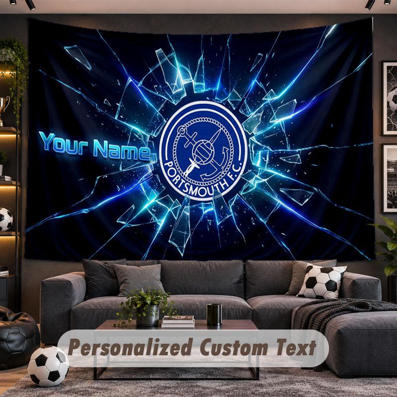 Wall Hanging Tapestry Custom NamePortsmouth FC Pattern Personalized Printed Fabric Wall Decor