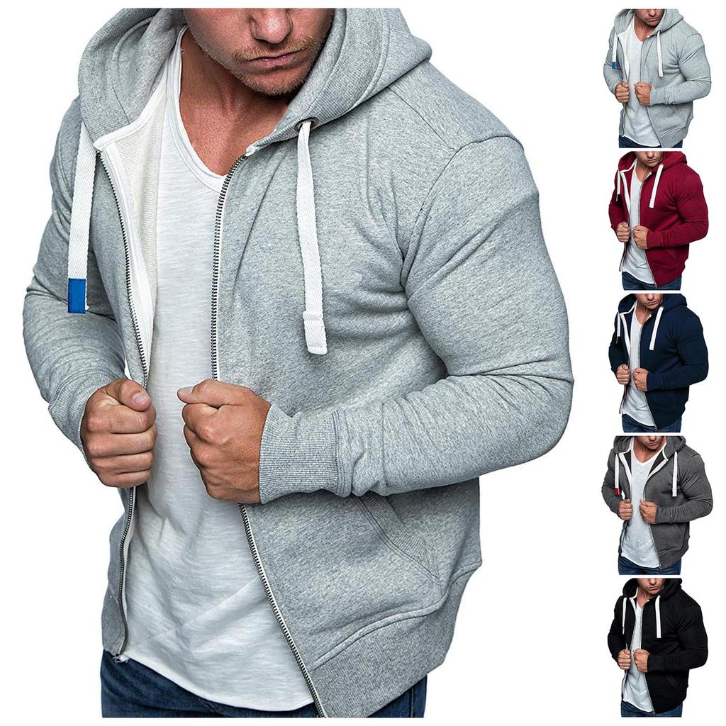 Spring And Autumn New Men's Solid Color Cardigan Hooded Fleece Casual Coat