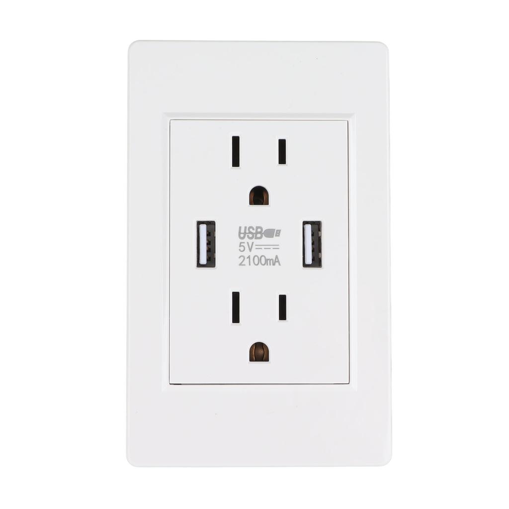 Настенная розетка с USB-зарядным устройством, белая, 2 USB-порта 5 В 2100 мА, 2 розетки переменного тока, настенные USB-розетки для гостиной